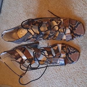 Lace up and zip up Vince Camuto block heels